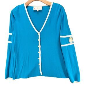 St John Cardigan Sweater S Blue White Santana Old Money Yacht Country Club Vtg